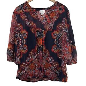 NWT Liz Claiborne Sheer Paisley Print Blouse & Cami Set Boho Women's Size XL
